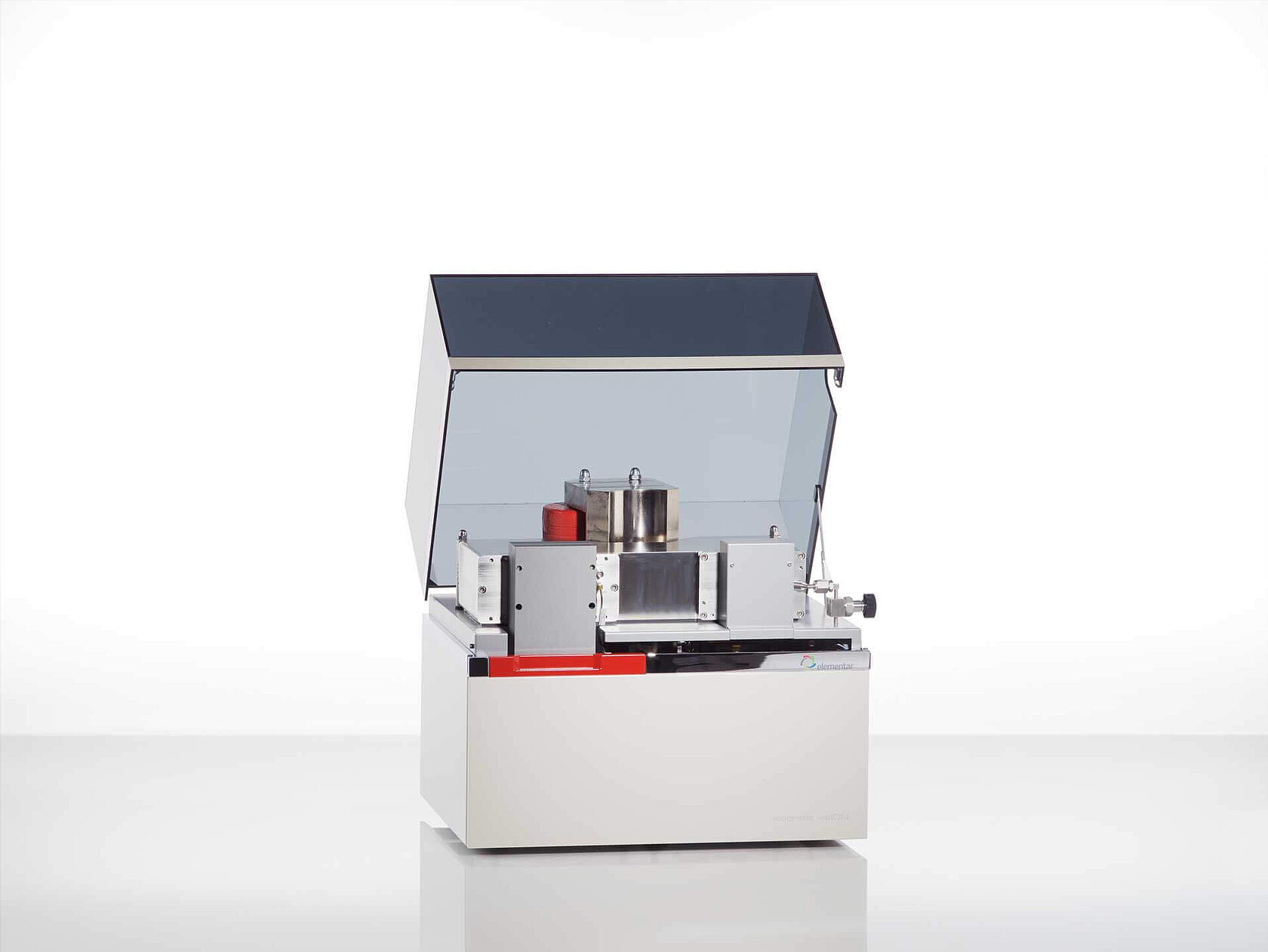 Isotope ratio mass spectrometer isoprime visION with open hood