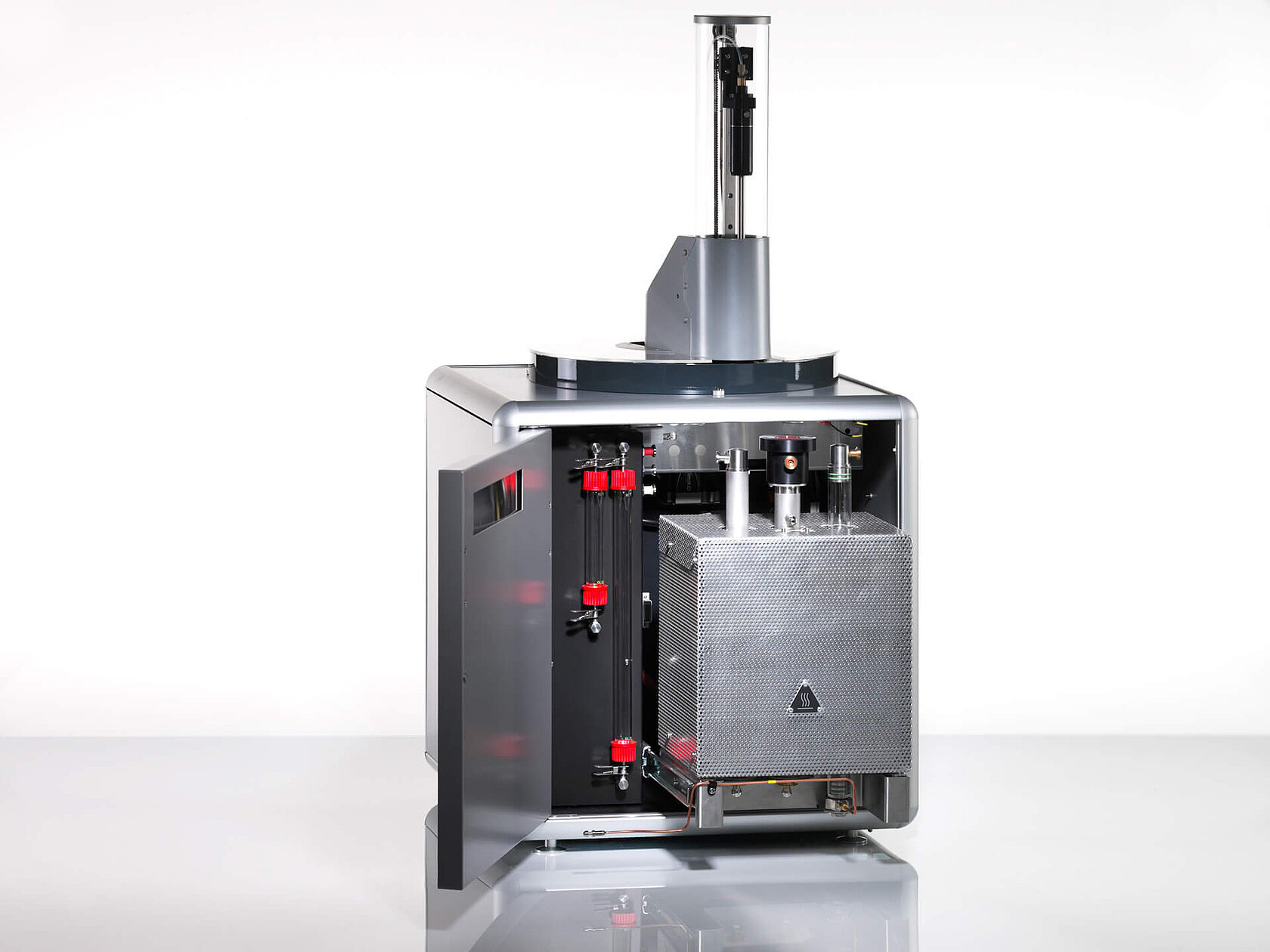 Organic elemental analyzer vario MAX cube with open door and furnace slid out